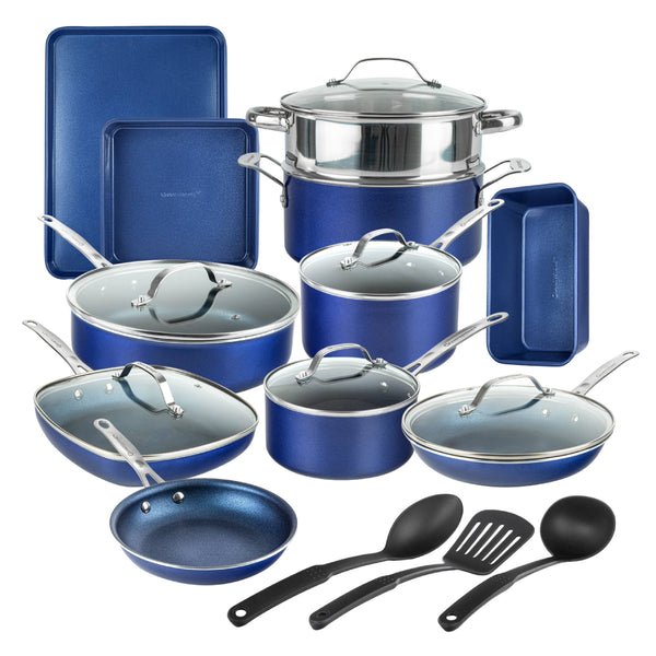Granitestone 20-Piece Blue Aluminum Ultra Durable Diamond Infused Coating Nonstick Express Cookware and Bakeware Set