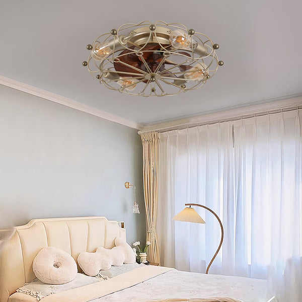 Industrial Cage Ceiling Fan Low Profile 7 Blade Fan with Remote & Light Modern Rustic Cooling for Small Spaces