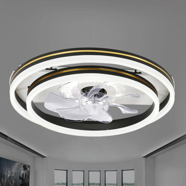 Flero 20 in Black Color Changing Integrated LED Indoor Flush Mount Ceiling Fan with Light and Remote (7 Blade)