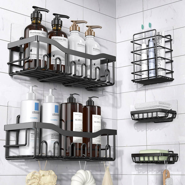 EUDELE Shower Caddy 5 Pack, Adhesive Shower Organizer for Bathroom Storage & Kitchen, No Drilling, Large Capacity, Rustproof Stainless Steel Bathroom