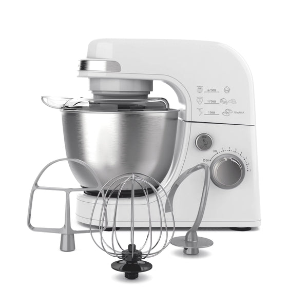 Hamilton Beach 4 Quart Stand Mixer for Kitchen, 7 Speeds, Tilt Head, Dough Hook, Whisk & Flat Beater, White