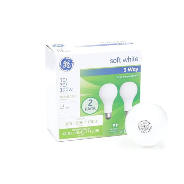GE Classic 70 Watt Dimmable 3 Way Bulb A21 Light Fixture Incandescent Light Bulb 2 ct 32299